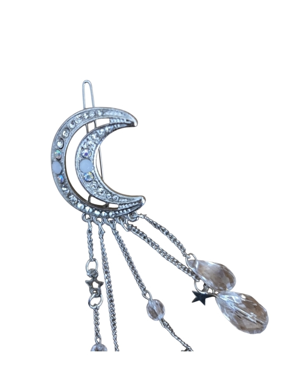 4/$15 Gold Moon Crystal Drop Dangle Hair Clip - Silver Sparkle 1"x5" - Picture 3 of 5
